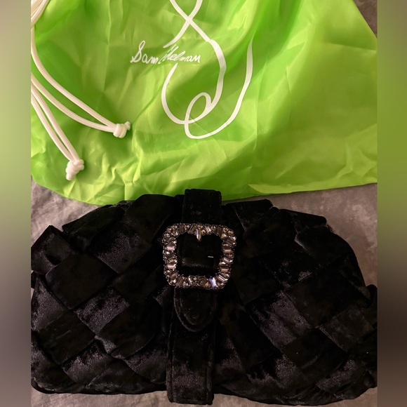 New Sam Edelman Brit Frame Velvet Black Clutch - Picture 4 of 11